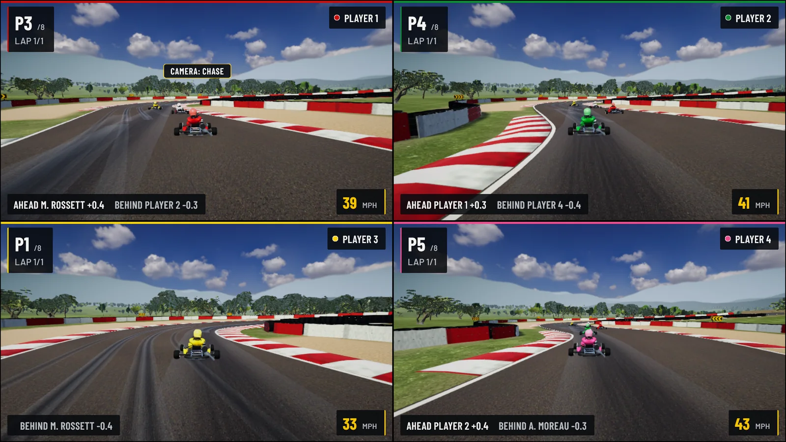 Four-player split-screen race in Apex Karting