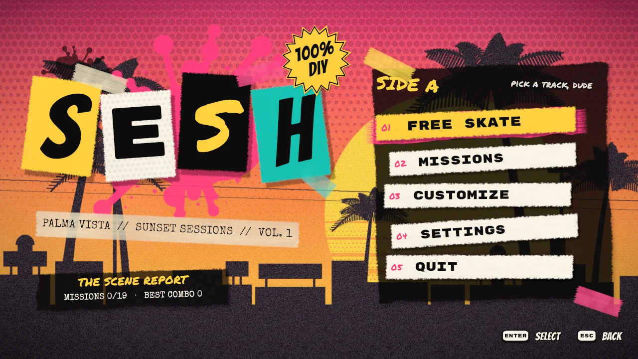 SESH main menu in cut-paper ransom-note lettering